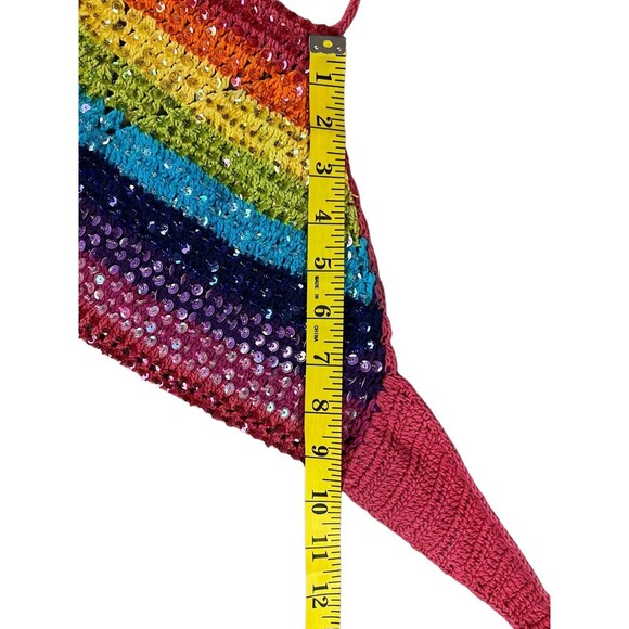 Crochet Halter Top  Girls OSFM  Rainbow Sequin Front  #Boho #Festival #Hippie - Picture 8 of 10